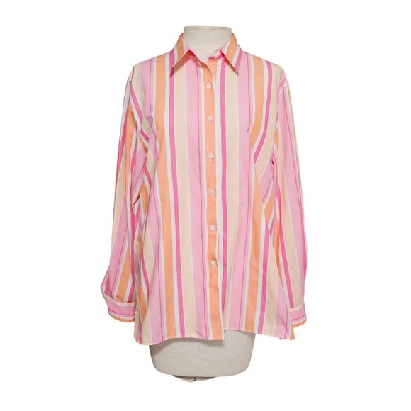 Foxcroft Wrinkle Free Button Down blouse size 14 vertical‎ stripes Pink - Picture 1 of 8